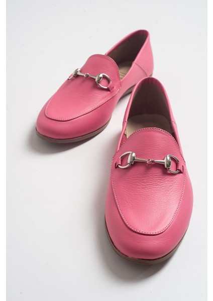 F03 Pembe Cilt Hakiki Deri Kadın Loafer Ayakkabı