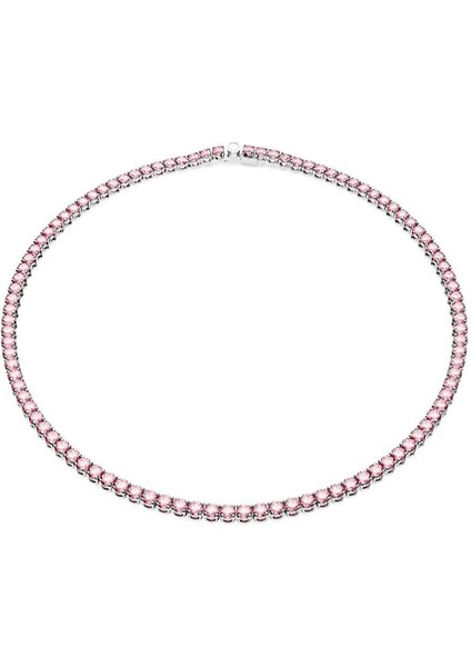 5681800 Swarovski Kolye Matrix Tennis Neclace, Round Cut, Small, Pink, Rhodium Plated