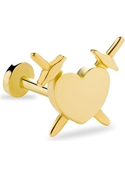 Çapraz Kılıç Kalp 14 Ayar Altın Tragus Piercing