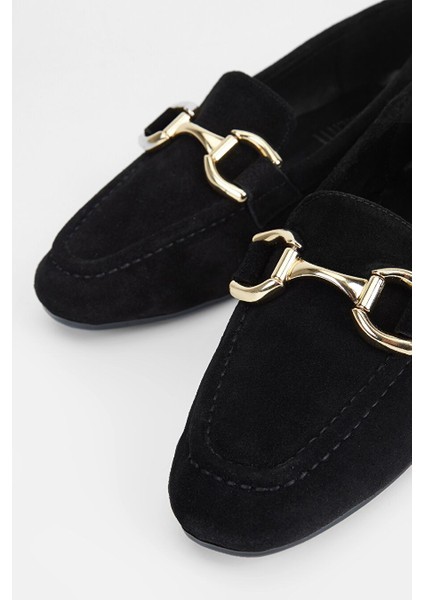 Allure Kadın Siyah Süet Hakiki Deri Loafer Ayakkabı