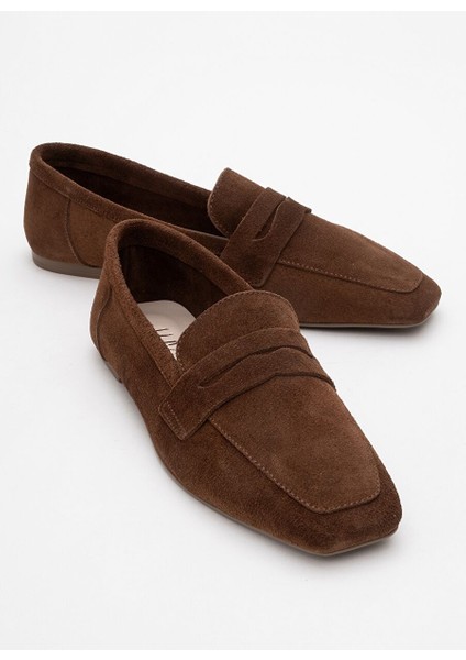 Morne Kahverengi Süet Hakiki Deri Kadın Loafer Ayakkabı