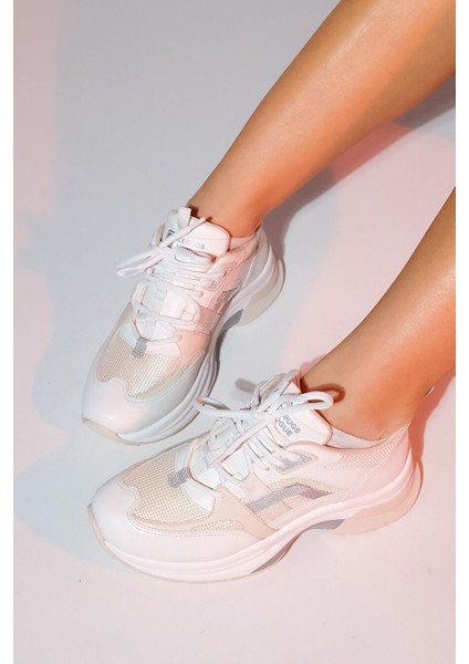 Sterda Beyaz Bej Kadın Kalın Taban Spor Sneakers fiyatları
