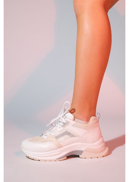 Sterda Beyaz Bej Kadın Kalın Taban Spor Sneakers modelleri