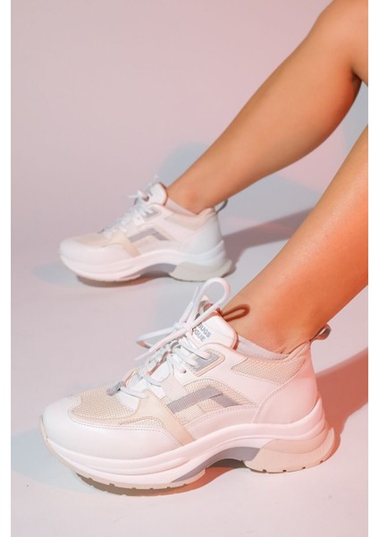 Sterda Beyaz Bej Kadın Kalın Taban Spor Sneakers fırsatları