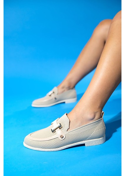 Mıchıgan Bej Triko Tokalı Kadın Loafer Ayakkabı