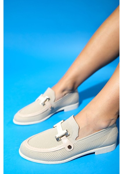 Mıchıgan Bej Triko Tokalı Kadın Loafer Ayakkabı