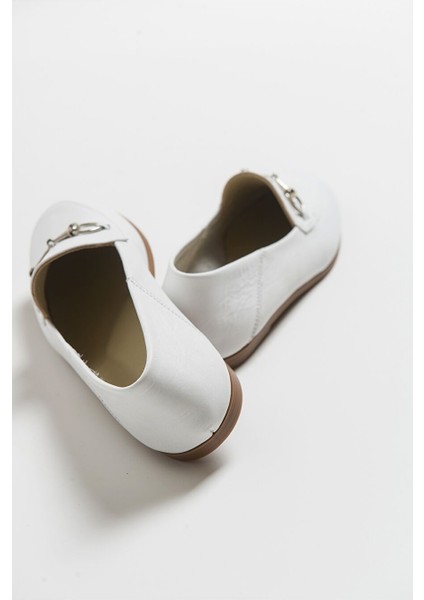 F03 Beyaz Cilt Hakiki Deri Kadın Loafer Ayakkabı