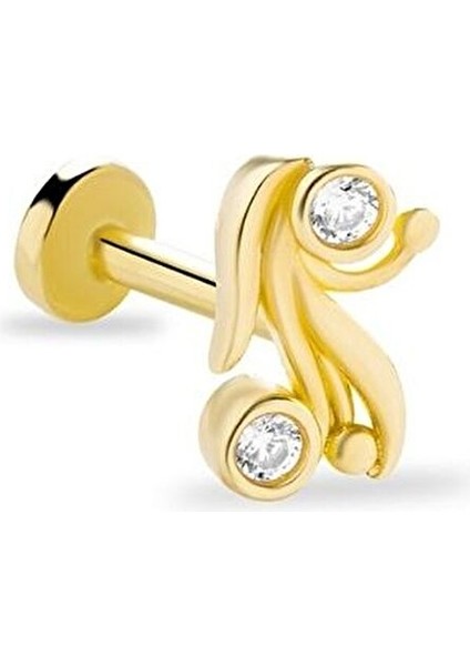 Double Taş Kıvrımlı 14 Ayar Altın Tragus Piercing