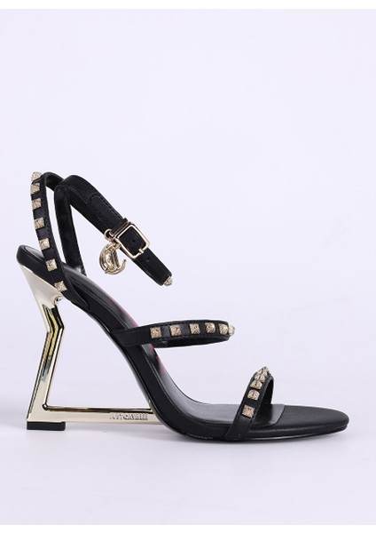 Siyah-Altın Kadın Deri Topuklu Ayakkabı Fondo Ladyj W5B Shoes