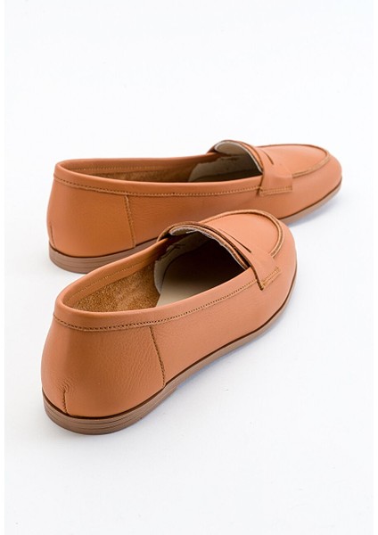 F02 Taba Cilt Hakiki Deri Kadın Loafer Ayakkabı