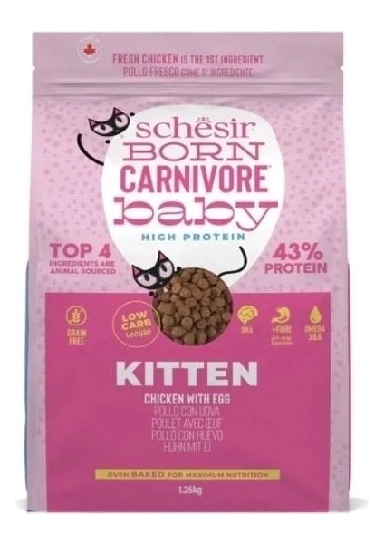 Schesir Born Carnivore Baby Tavuklu ve Yumurtalı Yavru Kedi Maması 1.25 kg