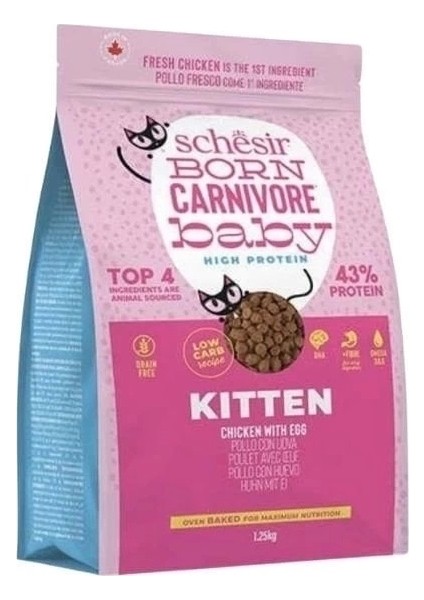 Schesir Born Carnivore Baby Tavuklu ve Yumurtalı Yavru Kedi Maması 1.25 kg fiyatları