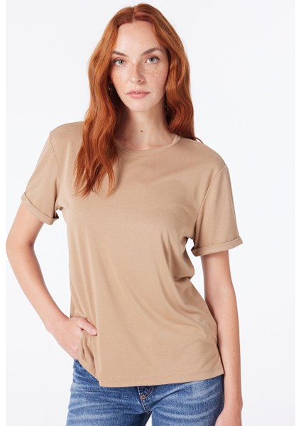 Bisiklet Yaka Vizon Kadın T-Shirt 1091325