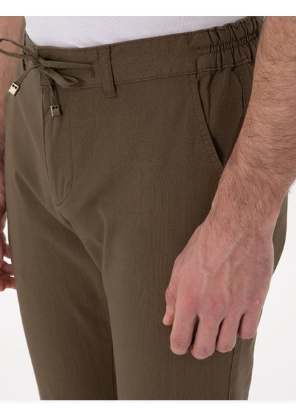 Haki Slim Fit Keten Görünümlü Kanvas Pantolon indirimleri