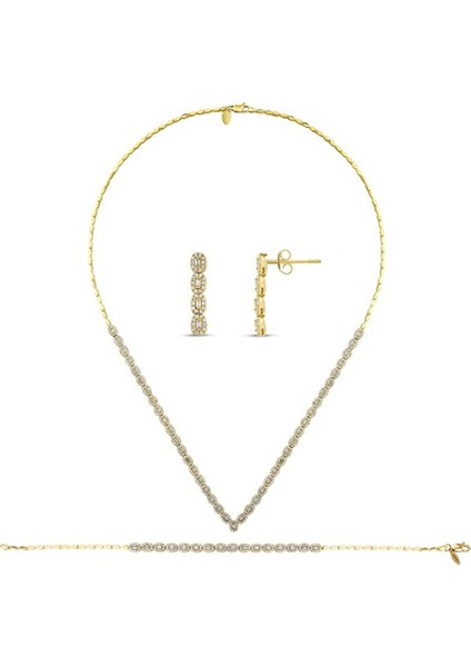 Taşlı Altın Nişan Düğün Set - 14K - 1.57GR