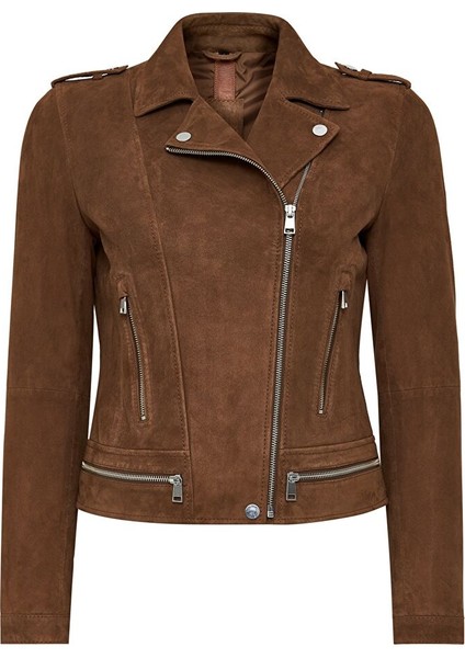 Layla Kadın Kahverengi Biker Süet Deri Ceket 24WGD52841B