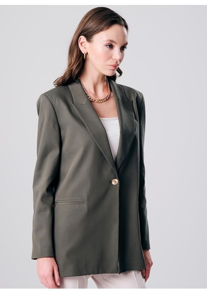 Önü Gold Logo Metal Düğmeli Oversize Ceket