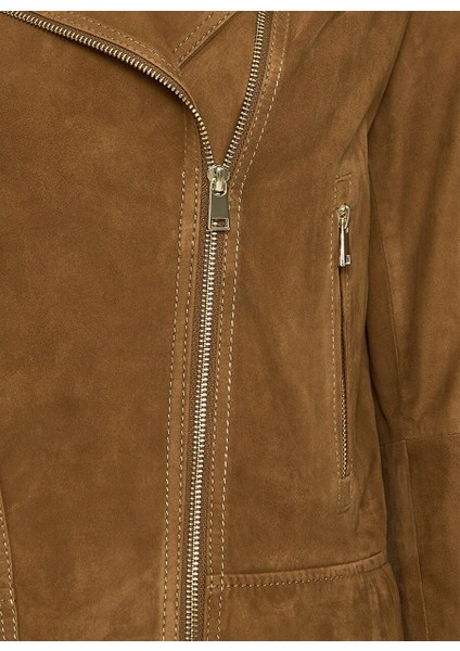 Alba Kadın Camel Biker Süet Deri Ceket 24WGD528210