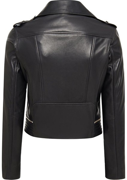 Eliza Kadın Siyah Biker Kısa Deri Ceket 25SGD5299VE