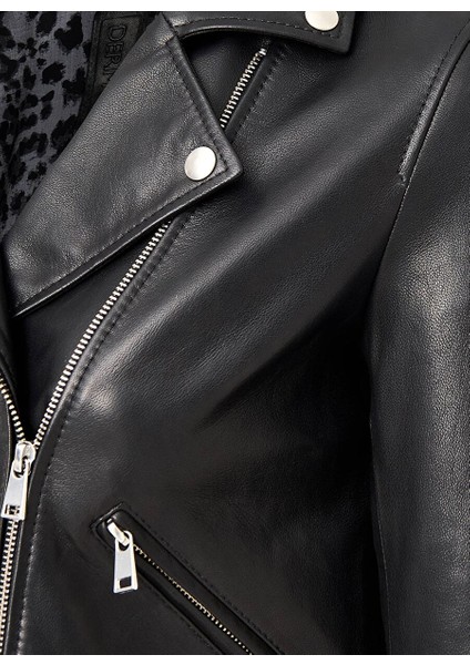 Eliza Kadın Siyah Biker Kısa Deri Ceket 25SGD5299VE
