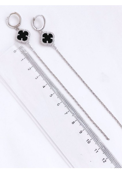 18 Ayar Altın Kaplama Siyah Yonca Tasarım Püskül Zincirli Uzun Gümüş Kadın Küpe fırsatları