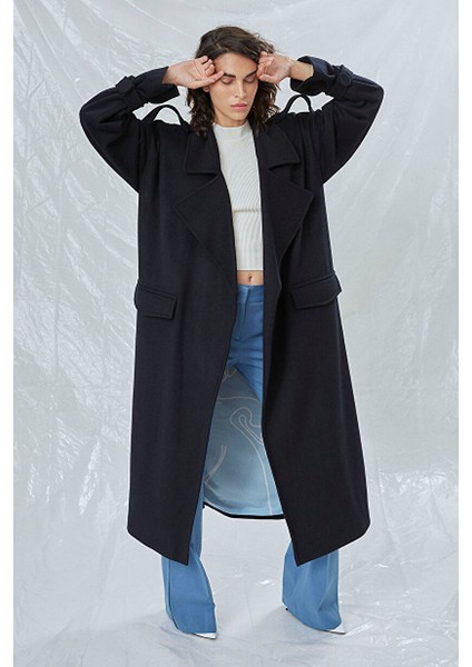 Laura Oversized Kaşmir Palto Lacivert