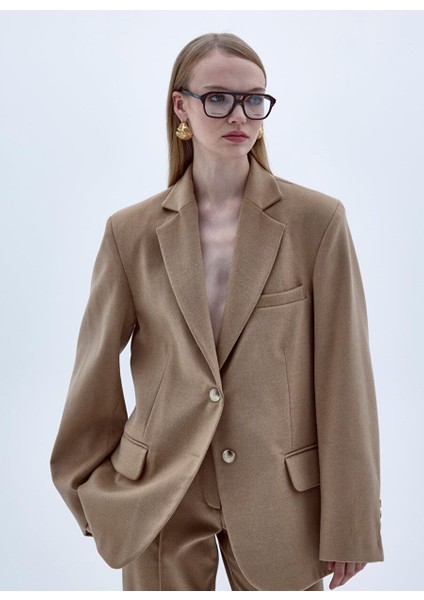 Boxy Yün Blazer Açık Kahverengi