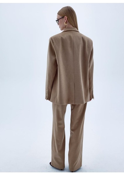 Boxy Yün Blazer Açık Kahverengi