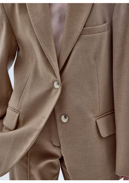 Boxy Yün Blazer Açık Kahverengi