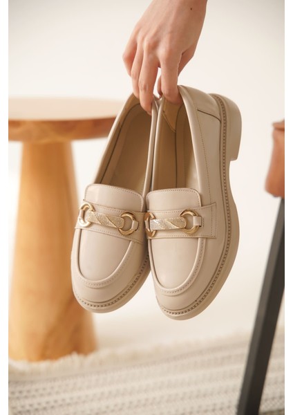 Lance Premium Kadın Bej Rugan Loafer