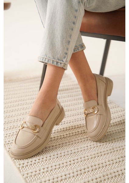Lance Premium Kadın Bej Rugan Loafer