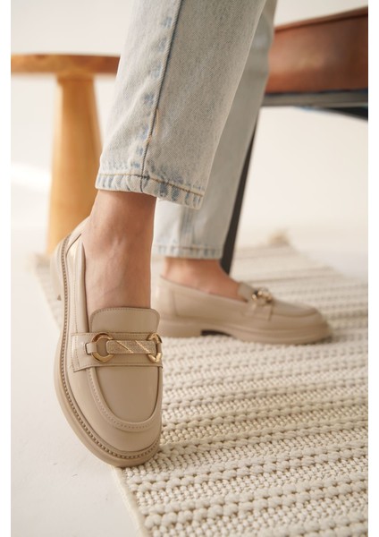 Lance Premium Kadın Bej Rugan Loafer