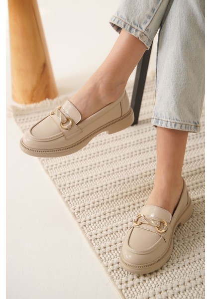 Lance Premium Kadın Bej Rugan Loafer