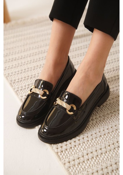 Lance Premium Kadın Siyah Rugan Loafer fiyatları