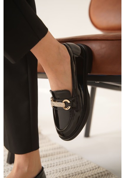 Lance Premium Kadın Siyah Rugan Loafer indirimleri