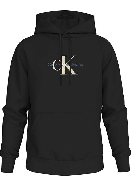 Dıstressed Monologo Baskılı Relaxed Kapüşonlu Siyah Erkek Sweatshirt J30J326875BEH
