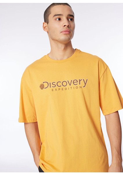 Turuncu Erkek Bisiklet Yaka Loose Fit Baskılı T-Shirt D4SM-TST3255