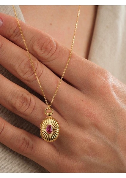 Mini Bordo Taşlı Kapaklı Madalyon Kolye Gold fırsatları