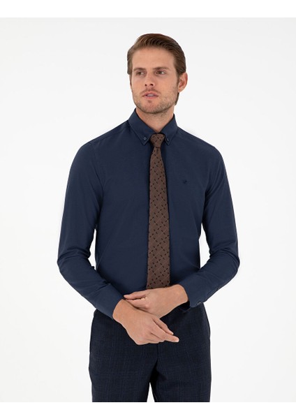Lacivert Slim Fit Uzun Kollu Gömlek