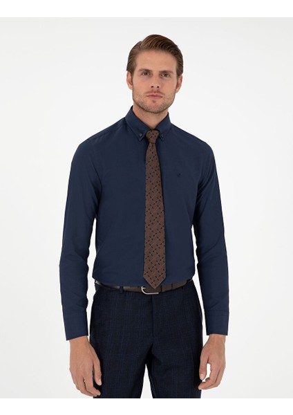 Lacivert Slim Fit Uzun Kollu Gömlek