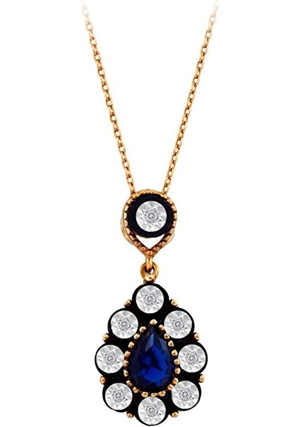 0.05 Karat Mavi Taşlı Elmas Kolye