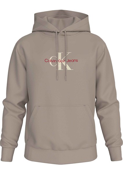 Açık Kahve Erkek Kapüşon Relaxed Baskılı Sweatshirt J30J326875PCF Dıstressed Monologo