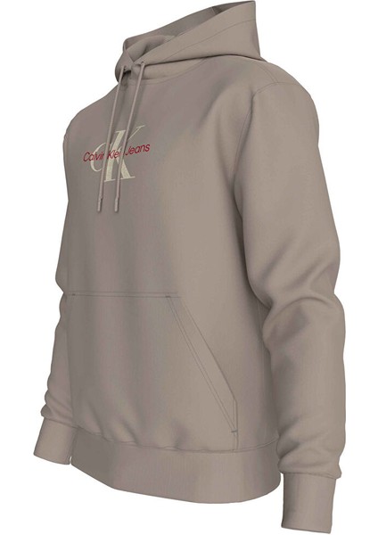 Açık Kahve Erkek Kapüşon Relaxed Baskılı Sweatshirt J30J326875PCF Dıstressed Monologo