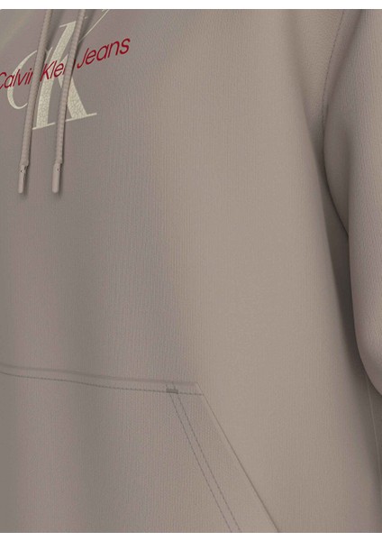 Açık Kahve Erkek Kapüşon Relaxed Baskılı Sweatshirt J30J326875PCF Dıstressed Monologo