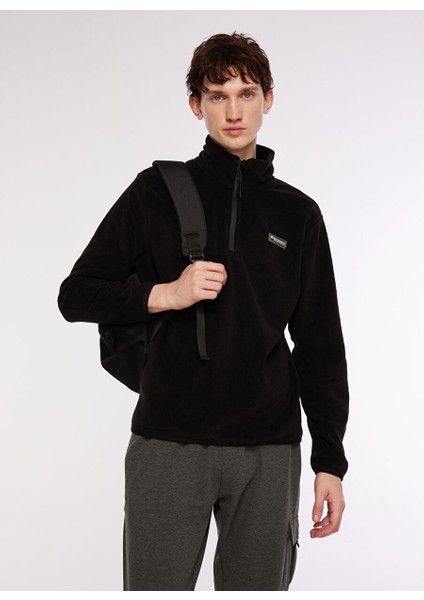 Siyah Erkek Kapüşon Yaka Standart Fit Polar Sweatshırt D3WM-SWT1