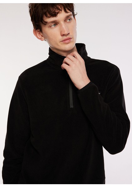 Siyah Erkek Kapüşon Yaka Standart Fit Polar Sweatshırt D3WM-SWT1