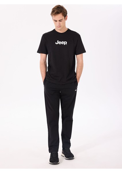 Siyah Erkek Bisiklet Yaka Basic Fit Baskılı %100 Pamuk T-Shirt J4SM-TST7246