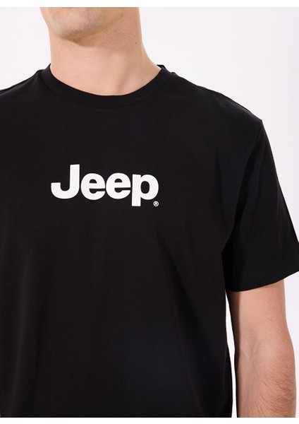 Siyah Erkek Bisiklet Yaka Basic Fit Baskılı %100 Pamuk T-Shirt J4SM-TST7246