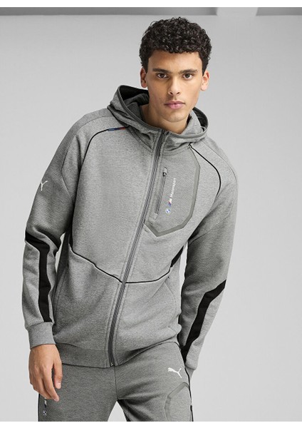 63061503 Bmw Mms Hooded Sweat Jacke Gri Kapüşon Yaka Regular Fit Erkek Zip Ceket
