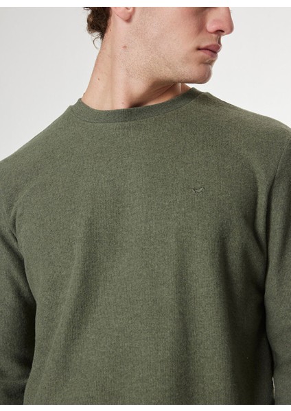 Haki Erkek Bisiklet Basic Nakışlı Sweatshirt M4WM-SWT-1559